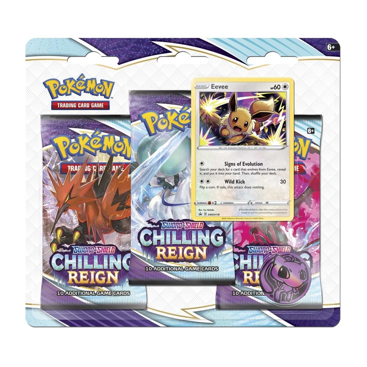 Pokémon TCG: Sword & Shield-Chilling Reign 3 Booster Packs, Eevee Promo Card & Coin