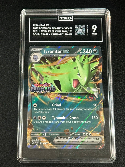Pokemon Tyranitar ex 064/131 Double Rare Prismatic Evolutions STAMPED TAG 9 MINT
