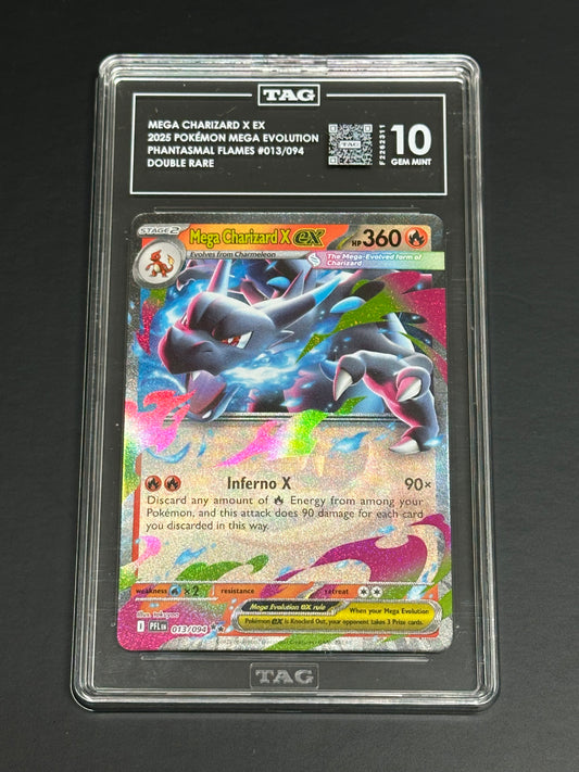 Pokemon Mega Charizard X ex 013/094 Double Rare Phantasmal Flames TAG 10 Gem Min