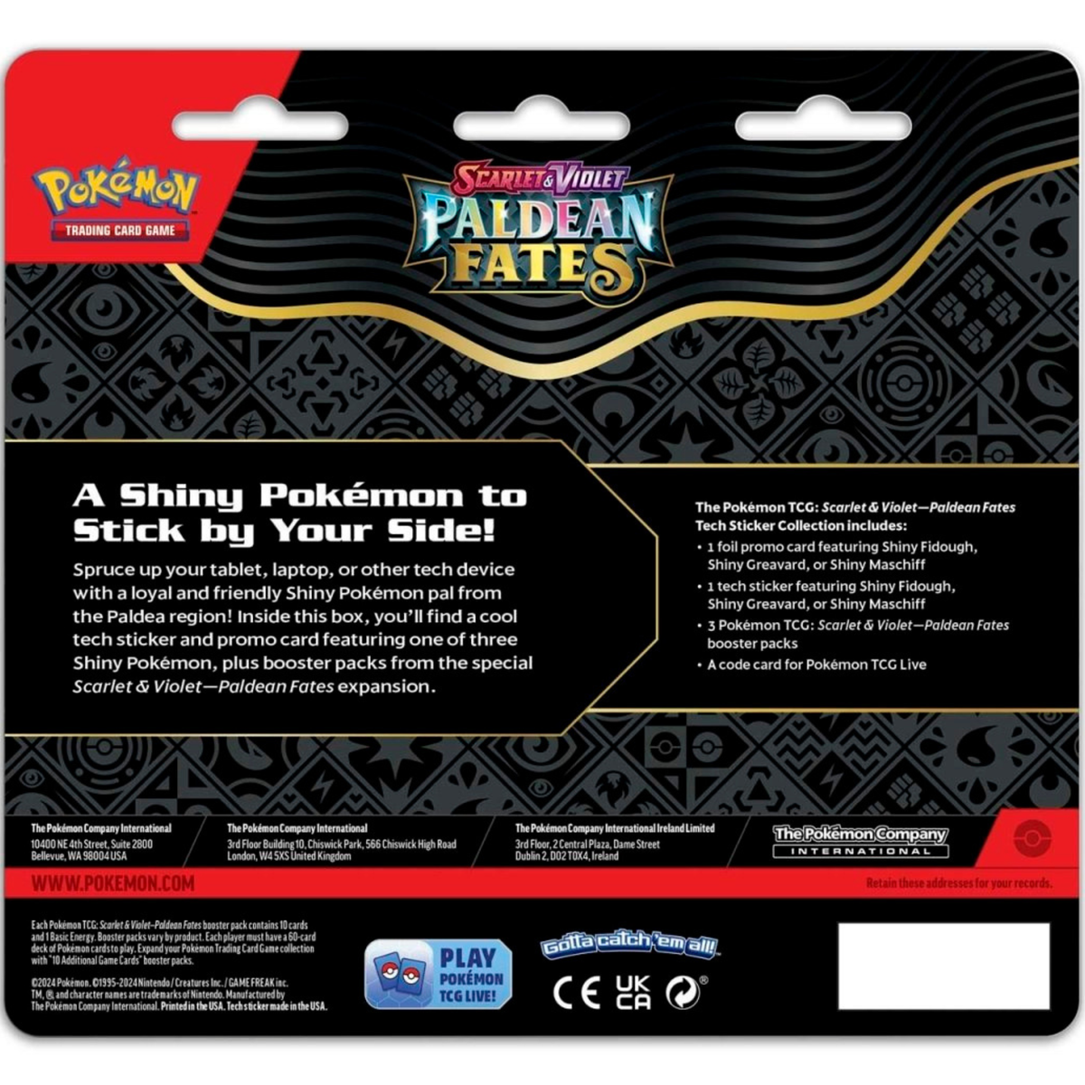 Pokémon TCG: Scarlet & Violet—Paldean Fates Tech Sticker Collection – Maschiff (1 Foil Promo Card & 3 Booster Packs)