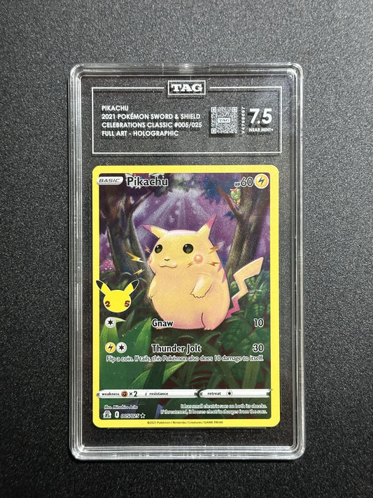 Pikachu 005/025 Full Art Holographic Celebrations Classic TAG 7.5 NM+ graded slab