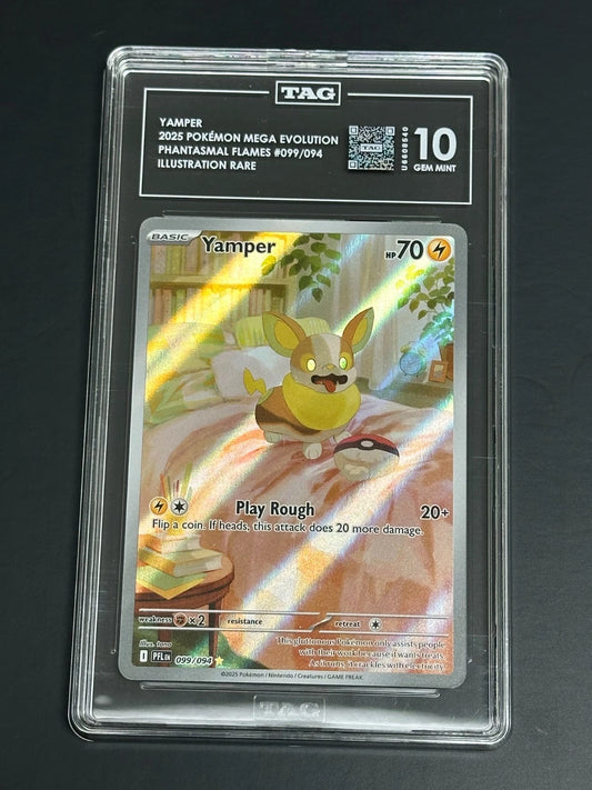 Pokemon Yamper 099/094 Illustration Rare Phantasmal Flames TAG 10 Gem Mint