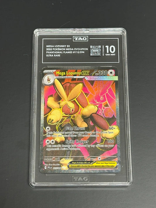 Pokemon Mega Lopunny ex 115/094 Ultra Rare Phantasmal Flames TAG 10 Gem Mint