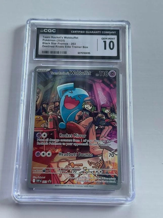 Pokemon Team Rocket’s Wobbuffet 203 Black Star Promo Destined Rivals ETB CGC 10