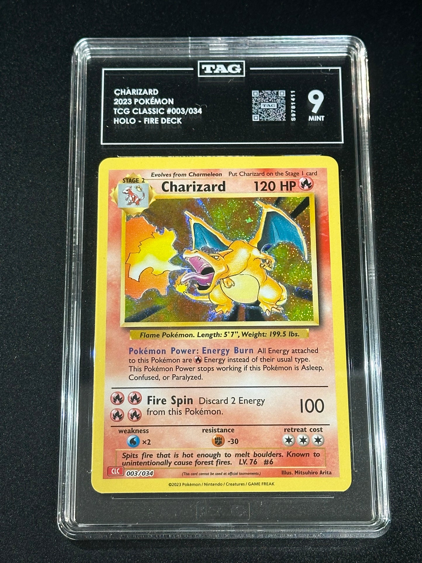 Pokemon Charizard 003/034 Holo TCG Classic TAG 9 MINT
