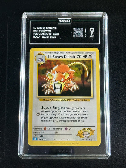 Pokemon Lt. Surge's Raticate 016/034 Holo TCG Classic TAG 9 Mint