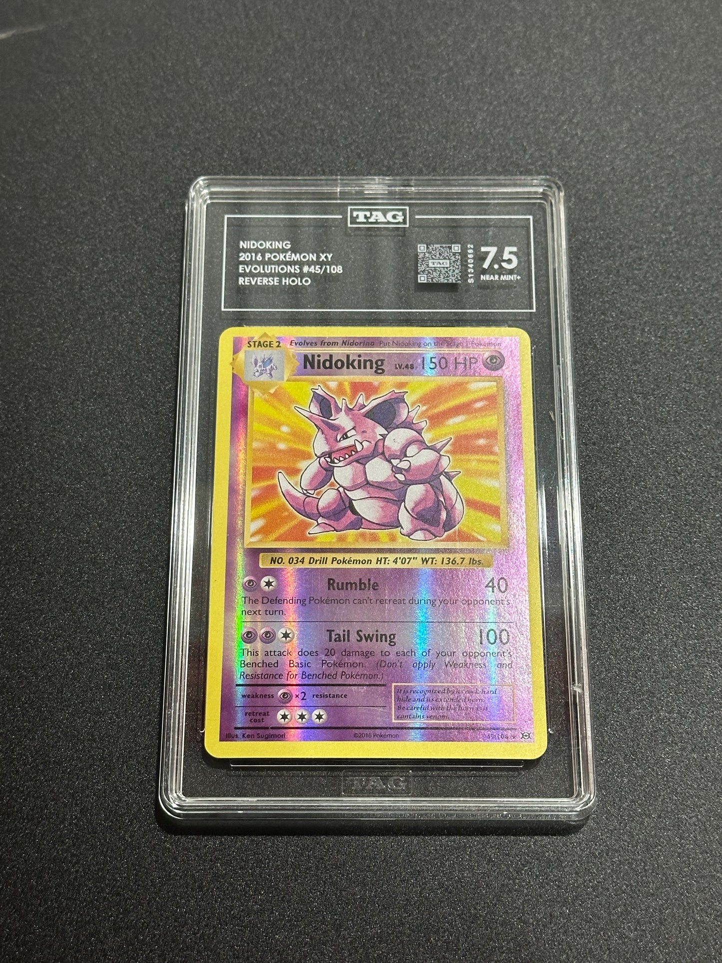 Pokemon Nidoking 45/108 Reverse Holo XY Evolutions TAG 7.5 NM+