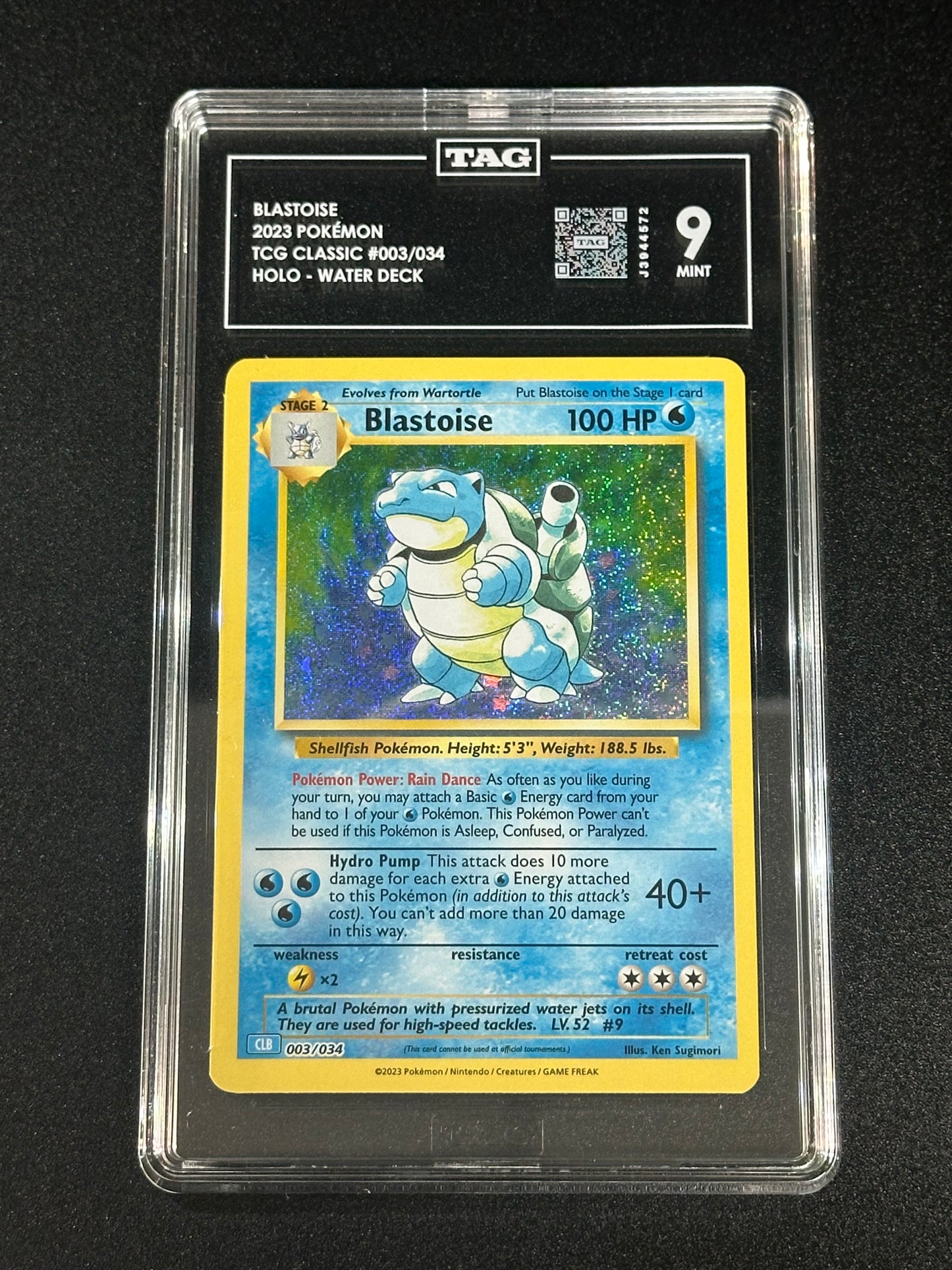 Pokemon Blastoise 003/034 Holo TCG Classic TAG 9 MINT