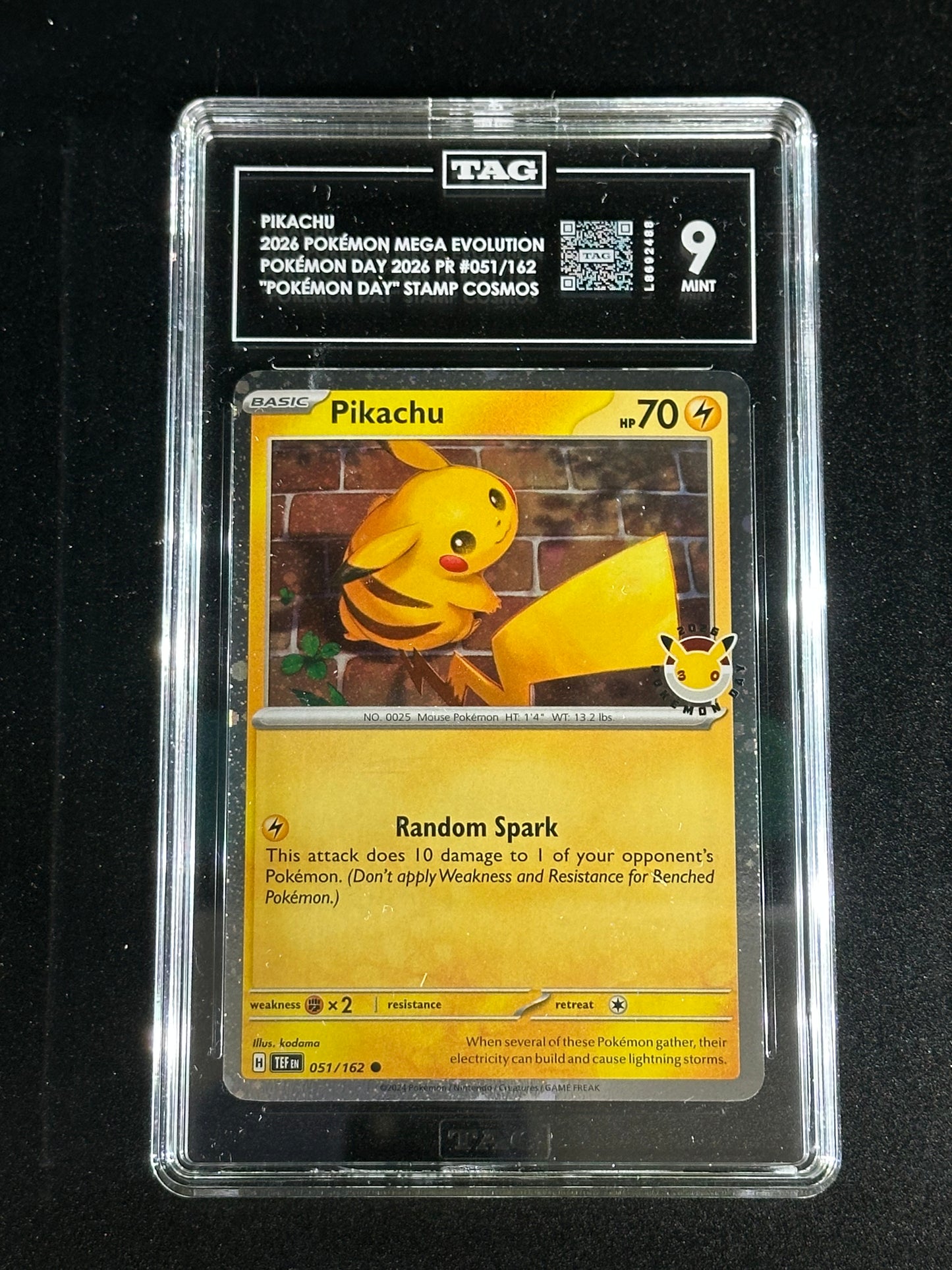 Pokemon Pikachu 051/162 Pokemon Day 2026 Promo Mega Evolution TAG 9 Mint