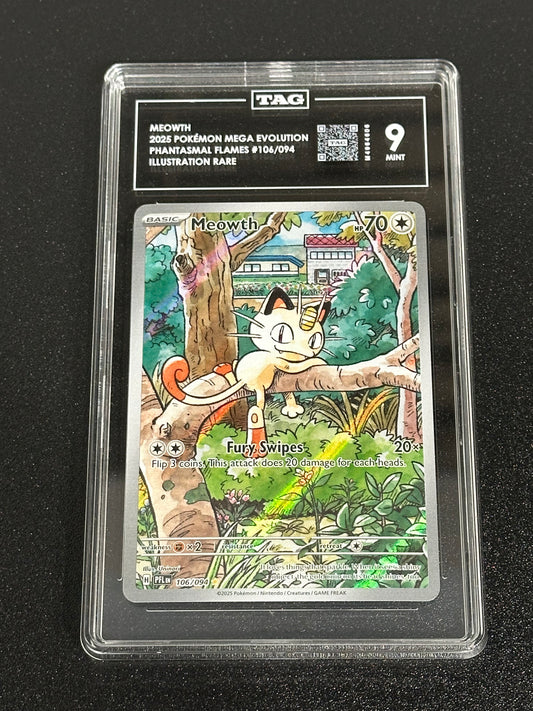 Pokemon Meowth 106/094 Illustration Rare Phantasmal Flames TAG 9 MINT