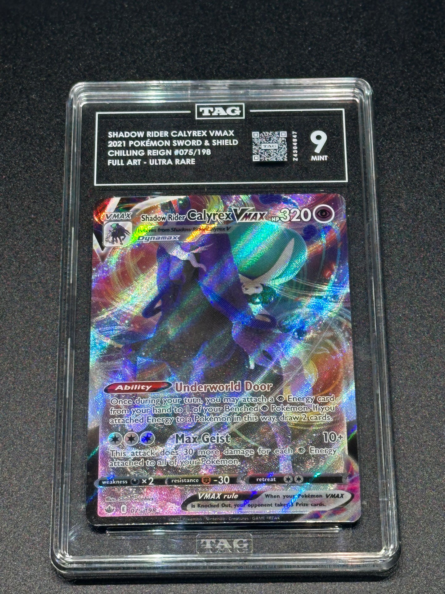 Pokemon Shadow Rider Calyrex VMAX 075/198 Full Art Ultra Rare Chilling Reign TAG 9 MINT