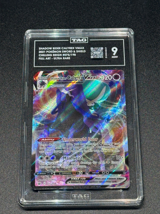 Pokemon Shadow Rider Calyrex VMAX 075/198 Full Art Ultra Rare Chilling Reign TAG 9 MINT