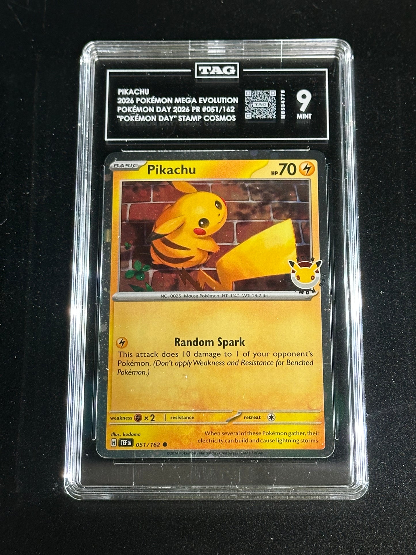 Pokemon Pikachu 051/162 Pokemon Day 2026 Promo Mega Evolution TAG 9 Mint (4)