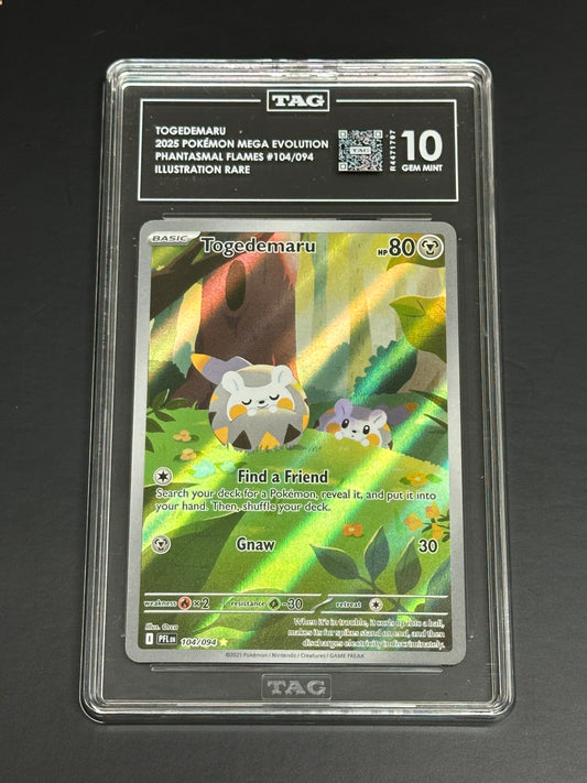 Pokemon Togedemaru 104/094 Illustration Rare Phantasmal Flames TAG 10 Gem Mint