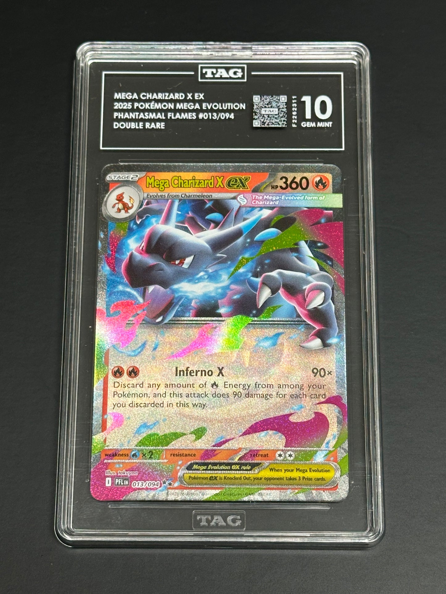 Pokemon Mega Charizard X ex 013/094 Double Rare Phantasmal Flames TAG 10 Gem Min