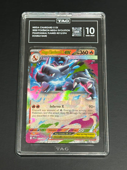Pokemon Mega Charizard X ex 013/094 Double Rare Phantasmal Flames TAG 10 Gem Min