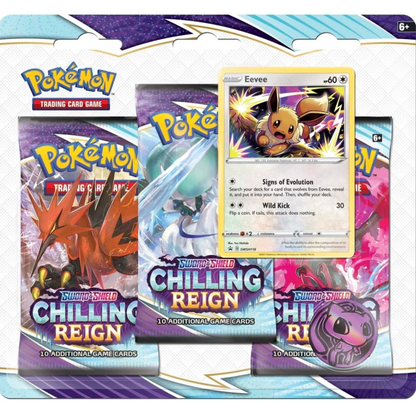 Pokémon TCG: Sword & Shield-Chilling Reign 3 Booster Packs, Eevee Promo Card & Coin