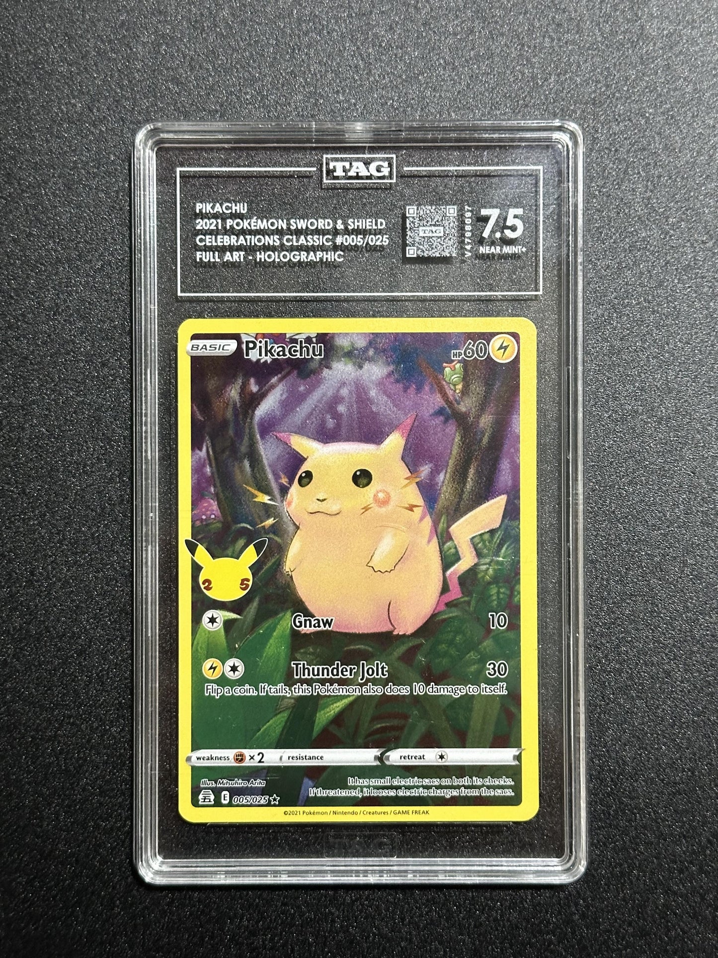 Pikachu 005/025 Full Art Holographic Celebrations Classic TAG 7.5 NM+ graded slab
