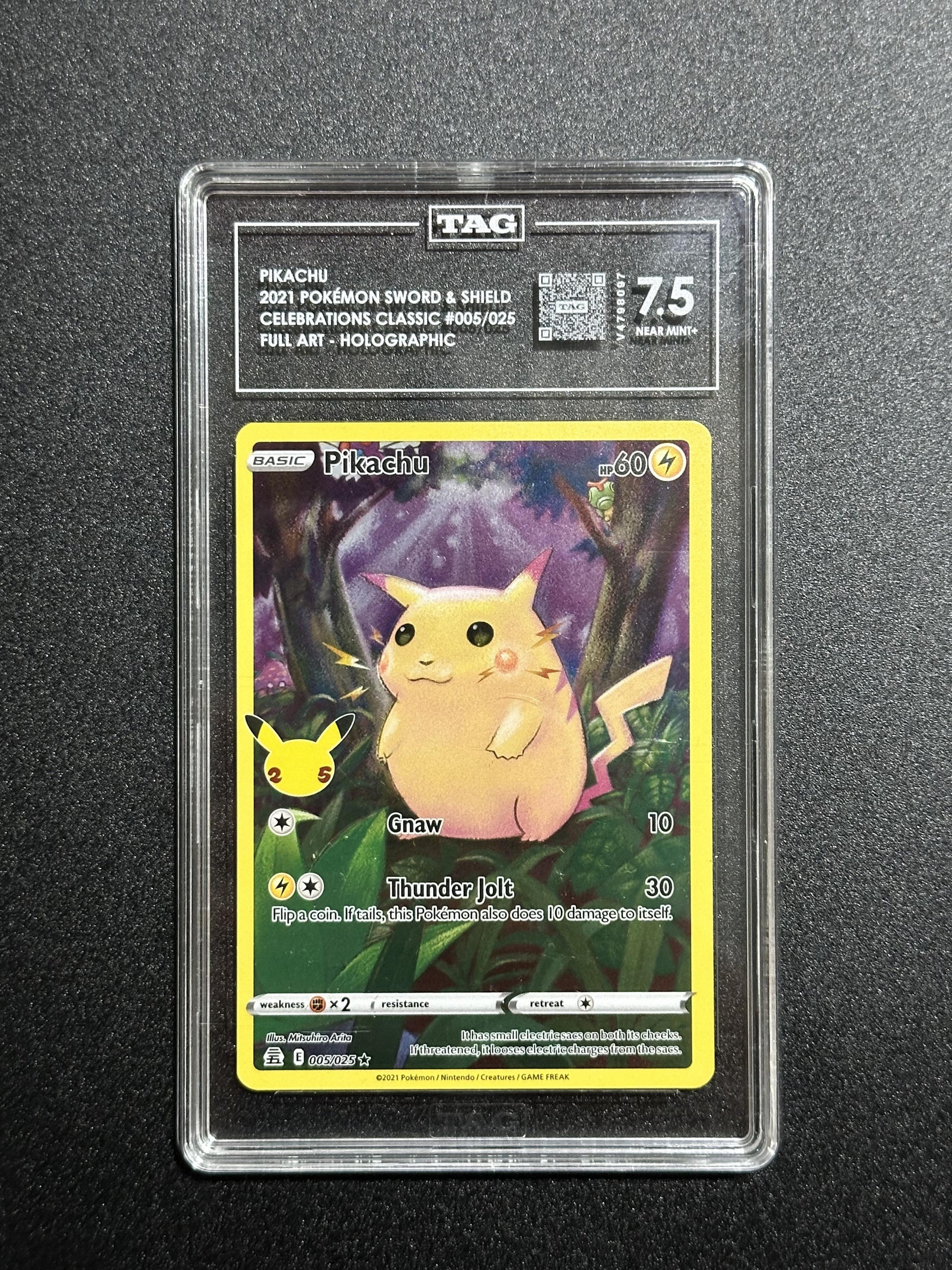 Pikachu 005/025 Full Art Holographic Celebrations Classic TAG 7.5 NM+ graded slab