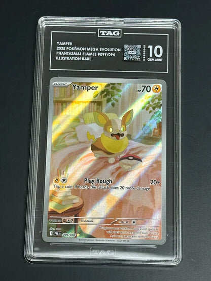 Pokemon Yamper 099/094 Illustration Rare Phantasmal Flames TAG 10 Gem Mint