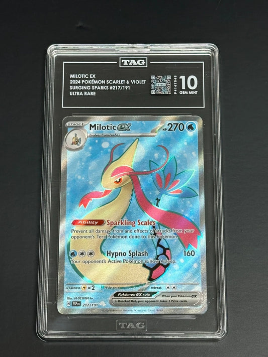 Pokemon Milotic ex 217/191 Ultra Rare Surging Sparks TAG 10 Gem Mint