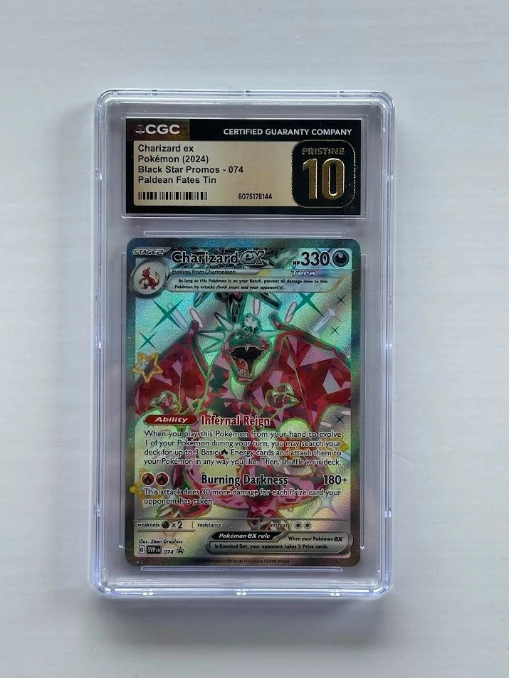 Pokemon Charizard ex 074 Black Star Promo Paldean Fates Tin CGC Pristine 10 Holo