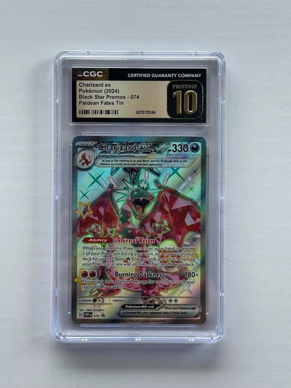 Pokemon Charizard ex 074 Black Star Promo Paldean Fates Tin CGC Pristine 10 Holo